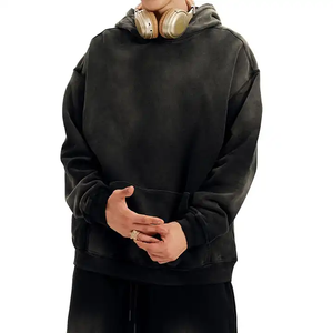 Sweat à capuche délavé au soleil de haute qualité en coton lourd Vintage sweat à capuche lavé à l'acide surdimensionné épaules tombantes sweat à capuche délavé au soleil pour hommes - Product Image 2