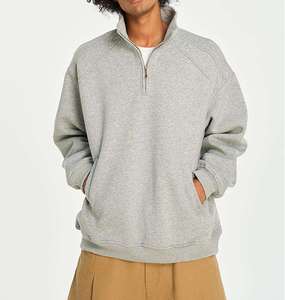 Fit Comfortable <b>Half</b> <b>Zip</b> up Stand Collar Drop Sleeve Quarter <b>Zip</b> Plain Cotton Polyester <b>Sweatshirt</b> <b>Men</b> - Product Image 2