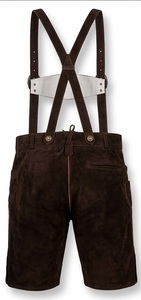 Lederhosen pour hommes en daim de vache marron foncé, coupe courte - Product Image 2