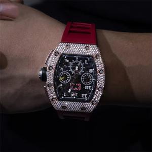 Montre mécanique automatique de luxe personnalisée unisexe, sertie de diamants Moissanite VVS, finition perle noire, bracelet résistant à l'eau - Product Image 3