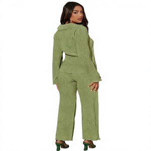 Survêtement Hip Hop pour femmes en polyester/coton, manches longues, col boutonné, taille élastique, coupe régulière, tenue d'automne, poches latérales - Product Image 2