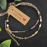 Colliers de pierres précieuses naturelles multi-tourmaline Colliers de déclaration 3 MM Perles rondes 18 pouces Colliers en laiton Pierre de naissance d'octobre