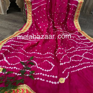 Bandhej Dupatta with Gota <b>Lace</b> Border Solid Pattern Tie and Dye Art Silk <b>Scarf</b> - Product Image 1