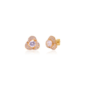 Women's Cute Natural Zircon Faceted Cut Gemstone Floral Design 18K Gold Plated 925 <b>Sterling</b> <b>Silver</b> <b>Stud</b> Earrings Anniversary - Product Image 4