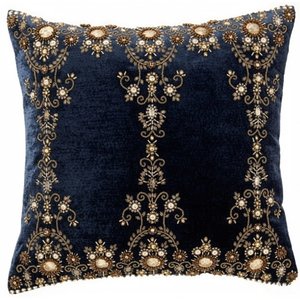 Royal Sapphire Luxury <b>Quilted</b> <b>Throw</b> Pillow with Floral Pattern 100% Cotton Velvet Removable & Washable - Product Image 1