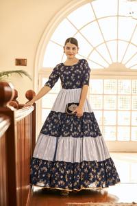 El último Vestido largo de seda Anarkali para mujer, estampado de papel de aluminio, trabajo, fiestas de boda, sesiones de fotos previas a la boda, calidad de exportación, venta al por mayor India - Product Image 3