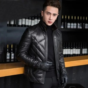 Manteau d'hiver en cuir véritable de mouton pour homme, coupe slim, court, matelassé, imperméable, écologique - Product Image 6