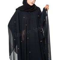 Abaya élégante en mousseline noire avec perles, manches longues, robe modeste pour femmes, longueur au sol, col haut, tenue formelle islamique