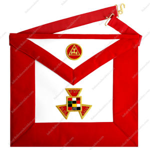 TABLIER MAÇONNIQUE REGALIA PAST HIGH PRÊEST ROYAL ARCH CHAPITRE-BRODERIE À LA MAIN ROUGE AVEC FRANGES - Product Image 1