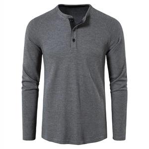 Moda Waffle algodón camiseta hombres 2024 otoño nueva Slim Fit manga larga Henley camiseta hombres Streetwear Casual Color sólido camiseta - Product Image 2