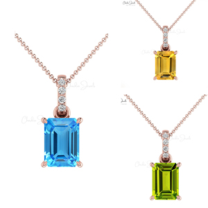 บุษราคัมสีฟ้าสวิสพร้อมจี้เพชรห้อยต่องแต่ง14K ทองคำบริสุทธิ์7x5มม. จี้อัญมณีตัดมรกต - Product Image 1