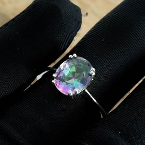 Anillo de Plata de Ley 925 con Cuarzo Místico, Piedra Preciosa Natural, Regalo de Boda y Compromiso para Ella, R0052-GS - Product Image 2