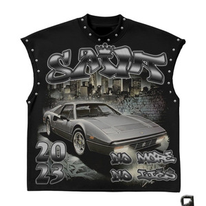 Premium 190 GSM Soft Polyester Sleeveless Jersey Black Print Custom <b>Logo</b> Fashion 100% cotton T-shirt for men loose fit printed - Product Image 6