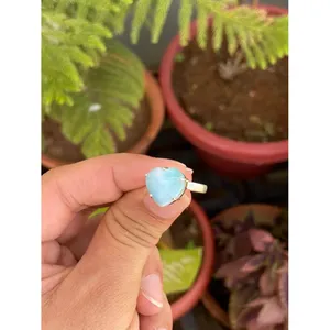 925 <b>Silver</b> Larimar Heart <b>Ring</b> Vintage Dainty Gemstone Jewelry with Zircon Cute and Everyday Wear for <b>Men</b> Promises Weddings - Product Image 3