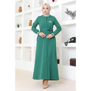 MSW19214-4 Abaya Acanalada con Botones Esmeralda, Abrigos, Chaquetas y Gabardinas Modestas - Product Image 3