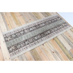 Turkish Runner Rug 2.6x6.6 ft, Vintage Patchwork <b>Brown</b> Floral <b>Wool</b> Rug - Product Image 2