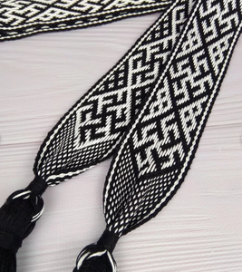 Ceinture en coton tissé à la main de style slave, noir et blanc, motif de fougère, accessoire de costume ethnique - Product Image 3