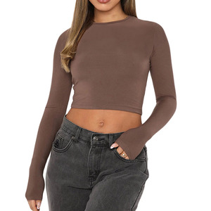 Camiseta personalizada de manga larga con recorte para mujer, camiseta de calidad superior, blusa con espalda abierta calada de corte bajo, camiseta para hombre - Product Image 2