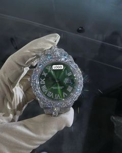 Customised Logo VVS Moissanite Diamond Crafted <b>Watch</b> White Tone Diamond <b>Watch</b> Green Dial Full for Ice Hip Hop Style - Product Image 1