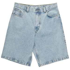 Pantalones cortos de mezclilla holgados para hombre, ropa de calle, pantalones cortos de algodón Hip Hop de 5 pulgadas con decoración bordada, lavado oscuro - Product Image 2