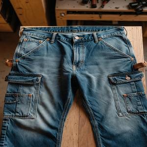 Jeans en denim tissé robuste délavé pour homme, coupe droite, style streetwear |   Vêtements de travail personnalisés avec logo OEM en gros - Product Image 4
