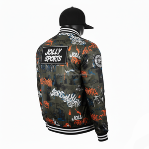 Polyester Satin femmes Bomber veste Streetwear couleur Olive Graffiti Logo personnalisé broderie chaleur impression femmes Bomber vestes - Product Image 4