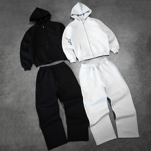 Winter <b>Tracksuit</b> 100% Cotton for Men 420GSM Pullover Hoodie and Joggers Custom Oversized Fit Streetwear Two Piece - Product Image 1