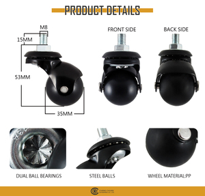 1.5 Inch 35mm Swivel Ball <b>Caster</b> Wheel <b>for</b> <b>Furniture</b> Small Trolleys Round All Black Wheel Threaded Stem - Product Image 6