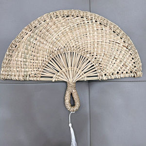 Abanico de paja tejido a mano para boda, exterior, vacaciones de verano, hogar, regalos, decoración, Camping, senderismo - Product Image 1