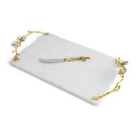 Plateau rectangulaire personnalisé en marbre blanc moderne, or et argent, fait main, surface brillante, passe au lave-vaisselle, plateau à fromage, épaisseur 1,5 cm pour