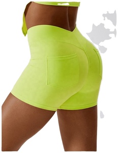 Short de yoga respirant nu pour femme avec broderie Short de sport décontracté serré pour le levage de la hanche avec poche d'entraînement - Product Image 4