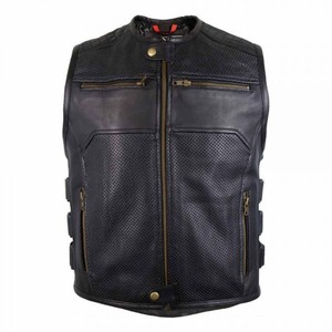 Design personnalisé enduit Patchwork solide couleur unie couleur personnalisée respirant sans manches en cuir hommes Gilet Streetwear - Product Image 4