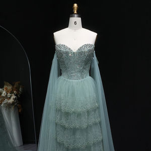 Robe de <span class=keywords><strong>soir</strong></span>ée Jancember LSZ532 vert sauge, robe de bal en tulle à volants, manches cape, robe de fête, Vestido De Noche, robe scintillante pour événement de gala - Product Image 4