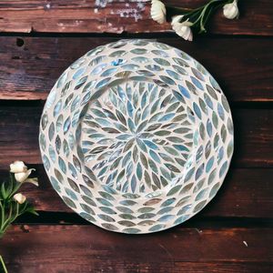 Assiettes de service en nacre à bord bleu océan | Chargeurs élégants pour dîner et fête de mariage, décoration intérieure, cadeau de Noël - Product Image 4