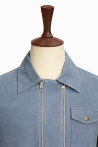 <b>Men</b> Winter Vintage Goat Suede Sky <b>Blue</b> Motorcycle <b>Jacket</b> Inspired Stand Collar Front Casual Outerwear - Product Image 6