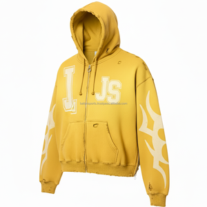 Sweat à capuche pour femme Zipper 380 GSM Heavy Cotton Fleece Brushed Inner Yellow Vintage Style Custom Logo Embroidery Print basics hoodies - Product Image 4