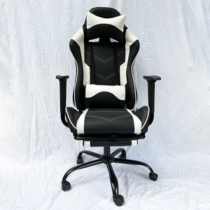 7188 Black White PU Leather <b>Gaming</b> Chair Cooling Extendable Foldable Massage Features Steel Frame Adjustable Armrest for Home - Product Image 3