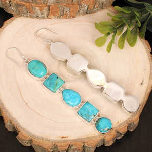 Vente en gros de boucles d'oreilles en argent sterling 925 avec turquoise naturelle élégante conception de manchette fine - Product Image 2