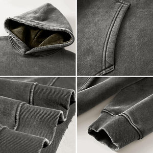 2024 hommes décontracté Vintage lavage à capuche de haute qualité 100% coton soleil fondu conception acide pierre impression en détresse à capuche quotidien OEM - Product Image 4