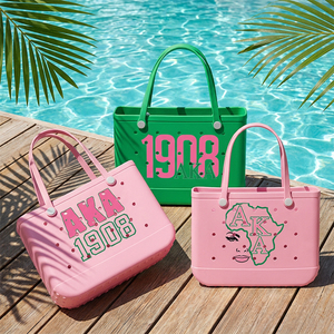 Bolsa de Mano Personalizada con el Alfabeto Griego, Impermeable, Estructurada, de EVA, para Universitarias, Reunión de Hermanas, Bolsa de Mano de Goma - Product Image 1