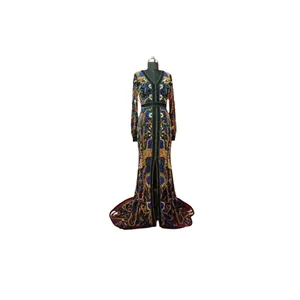 Meilleures robes de créateur Robe perlée Robe de soirée longue multicolore à col en V Robe de soirée fendue sur le devant pour femmes