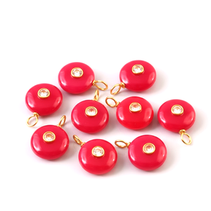 Colgante de piedras preciosas redondas de Calcedonia rosa, colgante con incrustaciones, joyería de moda para mujer, piedra suelta doble chapada en oro y plata 925 - Product Image 1