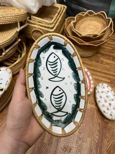 Bandeja Decorativa de Ratán Hecha a Mano de Alta Calidad con Asa, Bandeja Flotante para Piscina, Ecológica, Fabricada por 99 Gold Craft - Product Image 6