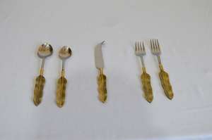 Ensemble de couverts en laiton de qualité supérieure, feuille de fougère dorée, décoratif, poli brillant, ensemble de couverts de designer de haute qualité, doré - Product Image 5