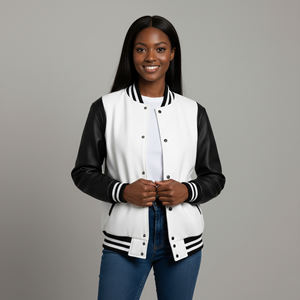 Veste universitaire pour femmes de qualité supérieure 100% coton Corps en laine Couleur personnalisable Imperméable Coupe-vent Broderie de rivets de baseball - Product Image 3