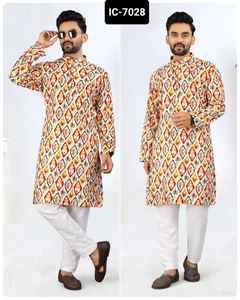 Kurta en rayonne imprimée avec impression en feuille d'aluminium pour un look riche, prêt à porter, vêtements traditionnels pour hommes Kurta avec Pent - Product Image 2