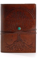 Carnet de notes écologique NEW ERA avec couverture en cuir vintage, logo personnalisé, motif arbre de vie celtique, sept pierres, 100 cadeaux