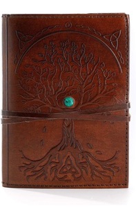 Diario recargable con cubierta de cuero hecha a mano con diseño del Árbol de la Vida, con papel de algodón liso con textura de piedra. - Product Image 2