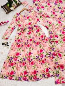 Dernière robe Anarkali fantaisie en soie Georgette à imprimé floral numérique FABZONE pour femmes, occasion spéciale - Product Image 3