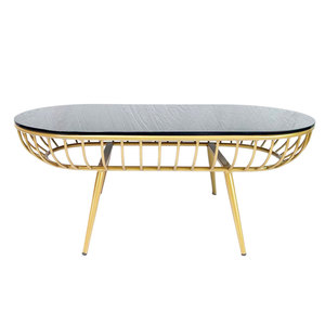 Modern <b>Rustic</b> Oval <b>Coffee</b> <b>Table</b> Glass Top Bronze-Colored Frame 100x50x45cm Durable Decorative for Living Room Use-Model TT68164 - Product Image 1